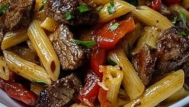 Delicia de Pasta con Bistec y Pimientos