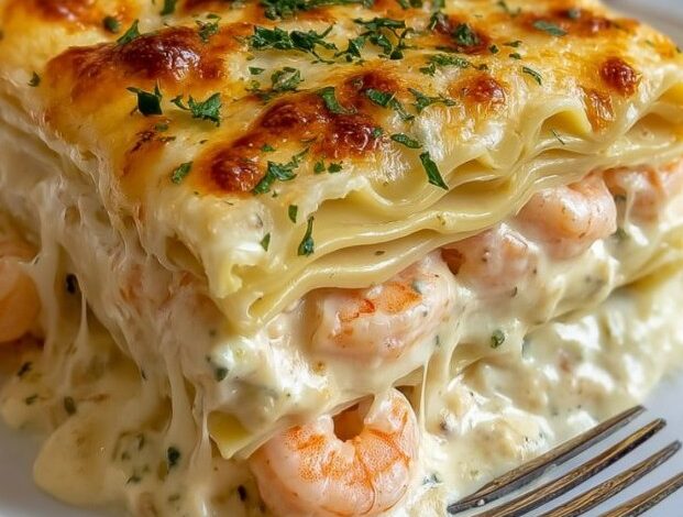 Lasaña de Gambas con Salsa Bechamel y Queso